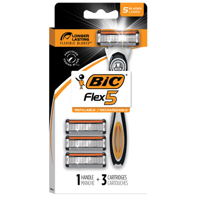 BIC FLEX 5 BLADE HYBRID RAZOR W/3 CARTRIDGES (DL/6)