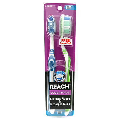 REACH ESSENTIALS TOOTHBRUSH 2 CT SOFT W/ CAP (DL/6)