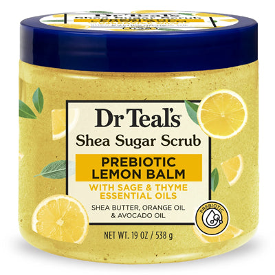 DR. TEAL'S SHEA SUGAR SCRUB 19oz PREBIOTIC LEMON BALM (DL/3)