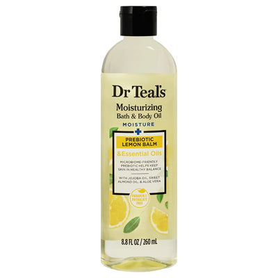DR. TEAL'S MOISTURIZING BATH & BODY OIL 8.8oz PREBIOTIC LEMON BALM (cs/6)
