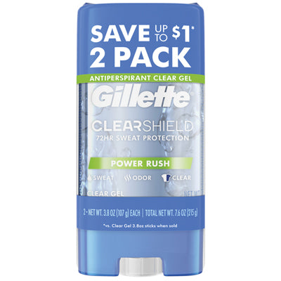 GILLETTE CLEAR GEL TWIN PACK 3.8oz POWER RUSH (CS/6)