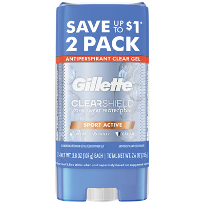 GILLETTE CLEAR GEL TWIN PACK 3.8oz SPORT ACTIVE (CS/6)