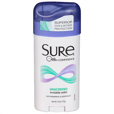 SURE DEODORANT INVISIBLE SOLID 2.6oz UNSCENTED AP