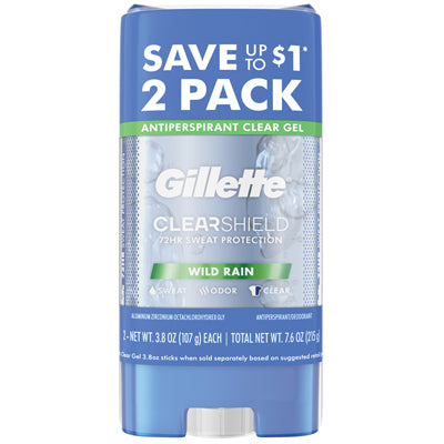 GILLETTE CLEAR GEL TWIN PACK 3.8oz WILD RAIN (CS/6)