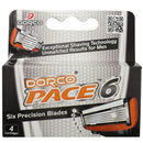 DORCO MENS PACE SHAVE 6 BLADE CARTRIDGE REFILLS 4'S *