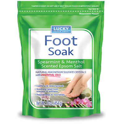 LUCKY SUPER SOFT EPSOM SALT FOOT SOAK 16oz SPEARMENT & MEN (cs/12)