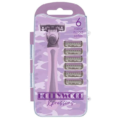 HOLLYWOOD XPRESSIONS MANUAL RAZOR PURPLE W/ 6 RAZOR HEAD REFIILS