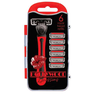 HOLLYWOOD XPRESSIONS MANUAL RAZOR RED W/ 6 RAZOR HEAD REFIILS