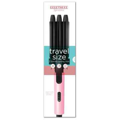 HOLLYWOOD XPRESSIONS TRAVEL SIZE 3 BARREL CURLING IRON PINK