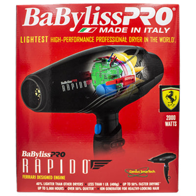 BABYLISSPRO RAPIDO DRYER  BLACK 2000 WATT