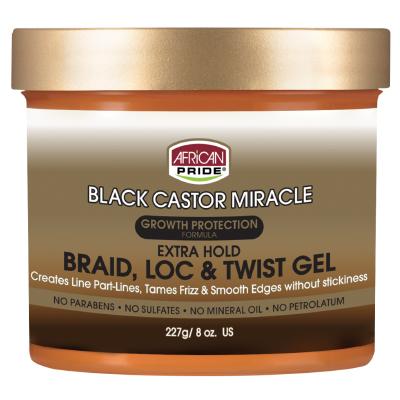 African Pride Black Castor 8oz Braid/Loc/Twisting Gel (CS/6)
