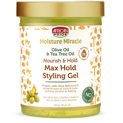 AFRICAN PRIDE MOISTURE MIRACLE  GEL 18oz OLIVE & TEA TREE(CS/6)