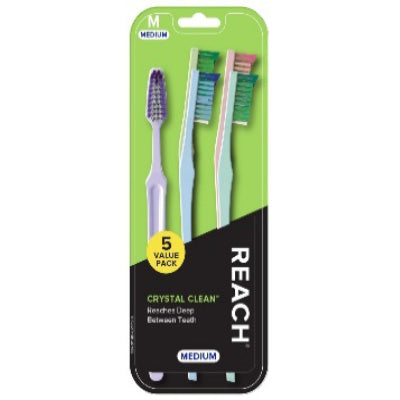 REACH CRYSTAL CLEAN TOOTHBRUSH 5 CT MEDIUM (DL/6)