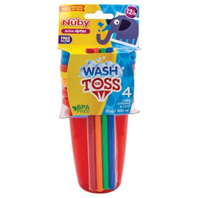 Nuby Wash Or Toss 10oz Cups With Straws 4Pk (DL/4)