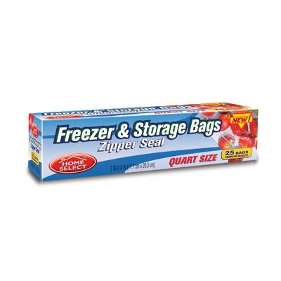 Home Select Freezer Bags Quart 25 Count Zipper Seal (CS/24)