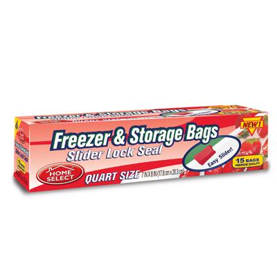 Home Select Freezer Bags Quart Size 15'S Slider Lock (CS/24)