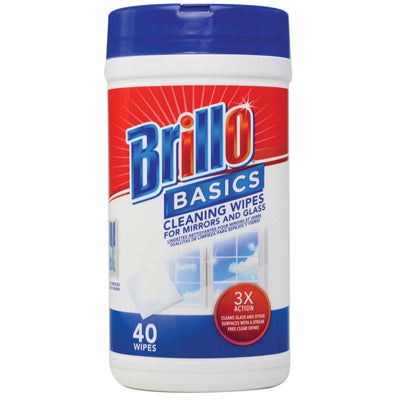 BRILLO CLEANING WIPES GLASS    CLEANER 40's (cs/12)